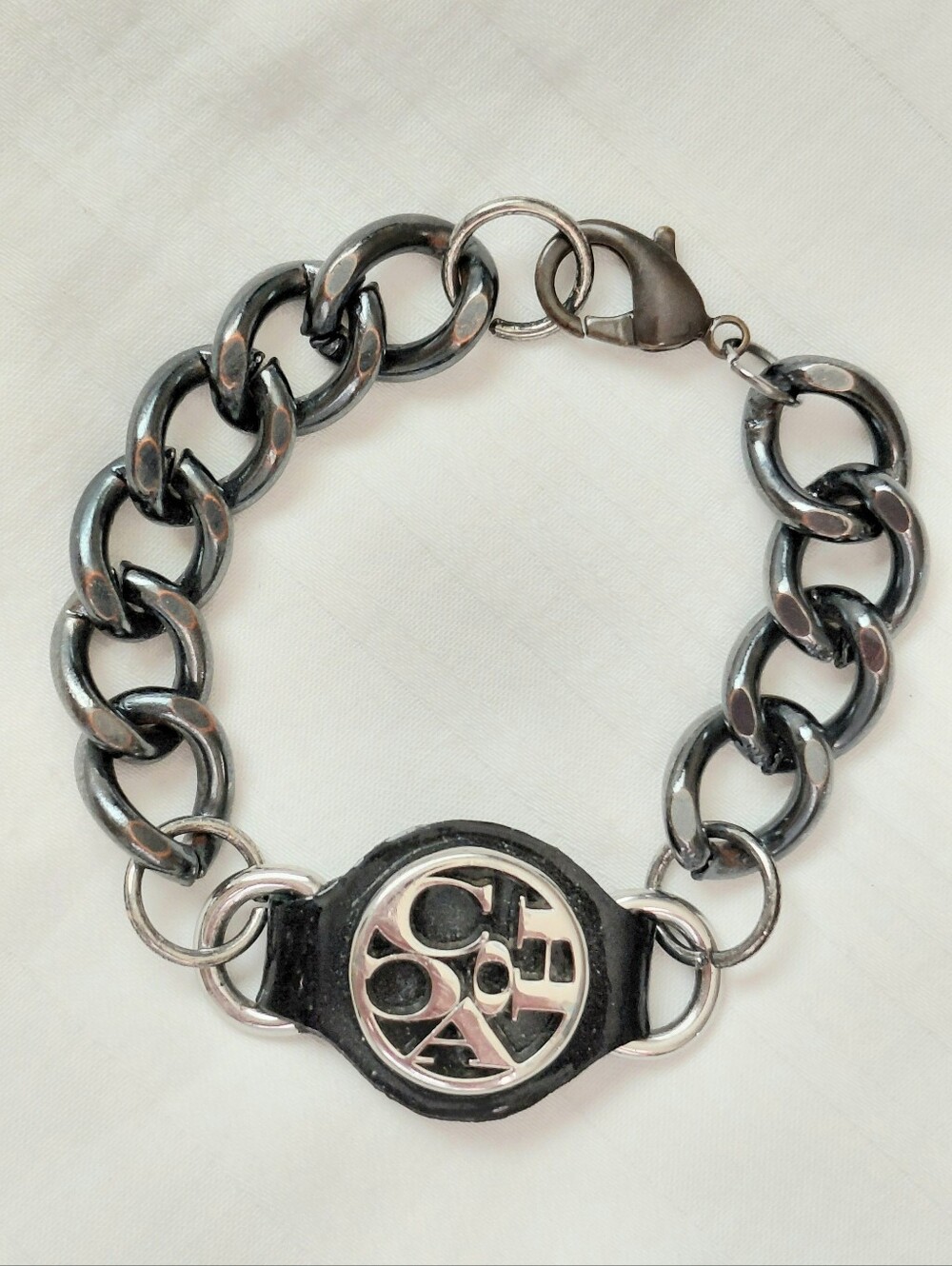 Coach Gunmetal Silver Leather Bracelet